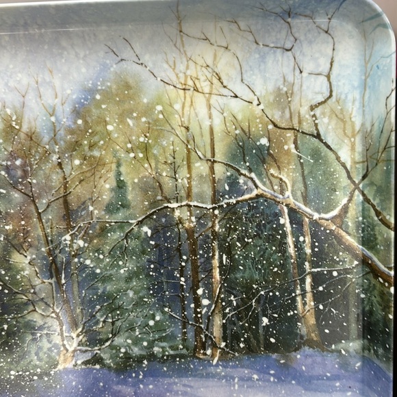 Melplus R2S Monza Artist Signed Snowy Winter Scene Trees Serving Tray Italy 90’s - Picture 9 of 12
